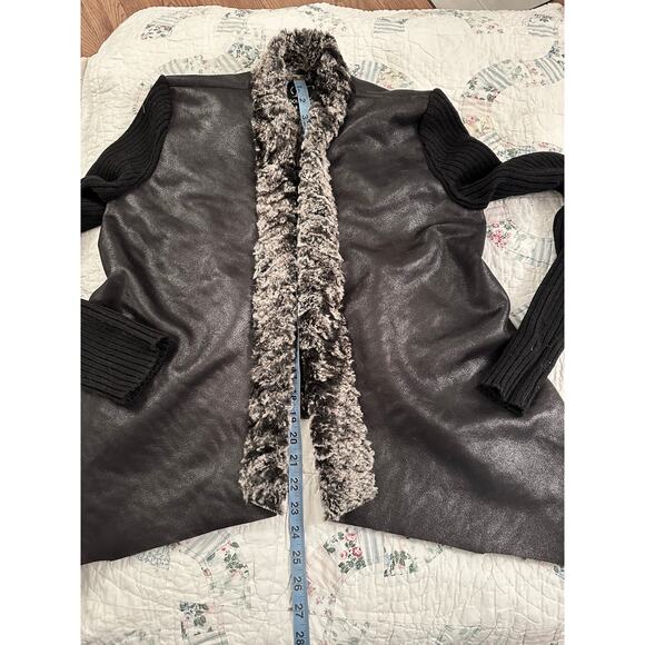 DOLCE CABO FAUX FUR LINED ASYMMETRIC MIXED MEDIA CARDIGAN SWEATER JACKET M - Picture 9 of 9